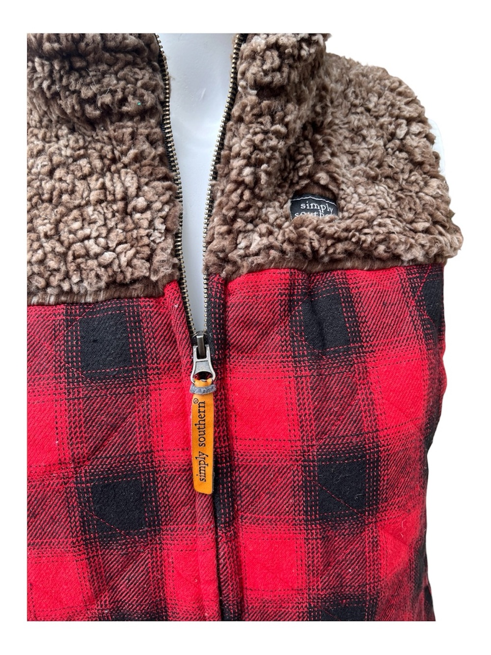 Simply Southern Womens M Deep Pile Fleece Flannel Quilted Puffer Vest Jacket - Picture 2 of 7